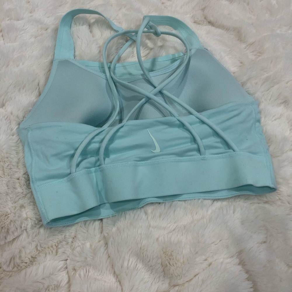 Nike Small Dri-Fit bluish green strappy workout sports bra w/ removable padding - Picture 2 of 5